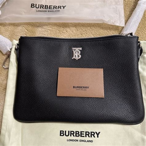 Burberry Peyton Monogram Black Leather Pouch Crossbody Bag 